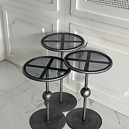 Art Yan Sehpa Seti - Gümüş Eskitme 3lü