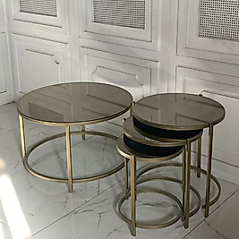 Oliva Orta Sehpa / Zigon Sehpa Takımı - Eskitme Gold