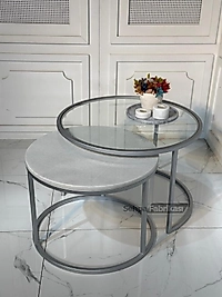 Neval Mermerli Orta Sehpa - Gümüş