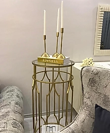 Sütun Yan Sehpa - Gold