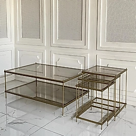 İnta Orta Sehpa / İnta Zigon Sehpa - Eskitme Gold Takım