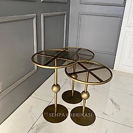 Art Yan Sehpa Seti - Gold Eskitme 3lü