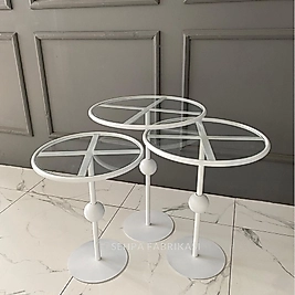 Art Yan Sehpa Seti - Beyaz 3lü