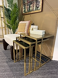 Plane Zigon Sehpa 3'lü - Eskitme Gold