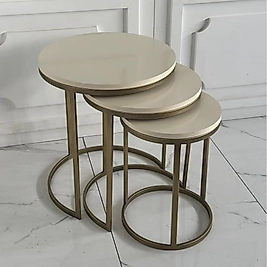 Oliva Zigon Sehpa - Krem Ahşap Tabla