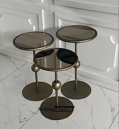 Art Yan Sehpa Seti - Gold Eskitme Aynalı 3lü