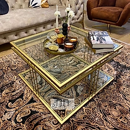 Kare Eska Orta Sehpa - Gold