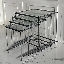 İnta Zigon Sehpa 4lü - Gümüş Eskitme