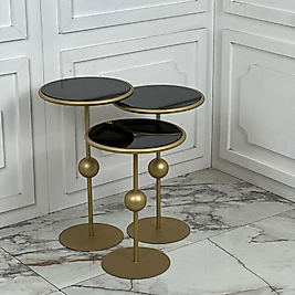 Art Yan Sehpa Seti -Gold (Siyah Camlı)