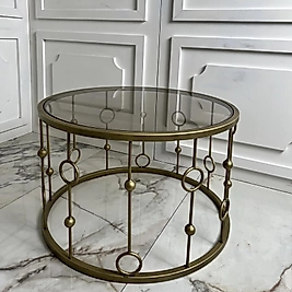 Elegant Orta Sehpa -Eskitme Gold (bronz camlı)