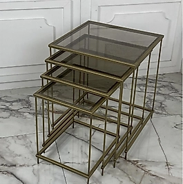İnta Zigon Sehpa 4lü -Eskitme Gold