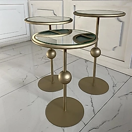 Art Yan Sehpa Seti - Pirinç 3lü