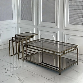 Plane Zigon / Versace Orta Sehpa Takımı - Gold Eskitme