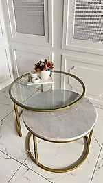 Neval Mermerli Orta Sehpa - Gold