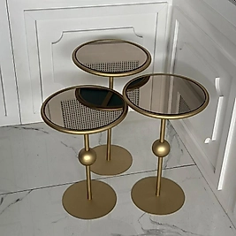 Art Yan Sehpa Seti - Gold 3lü