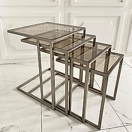 Plane Zigon Sehpa 4lü - Eskitme Pirinç